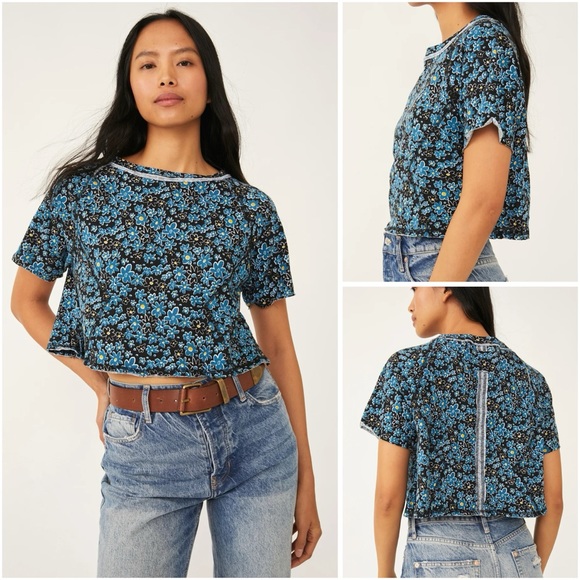 NWOT Free People Sammie Floral Print Tee in Dark Combo. Size XS - Picture 5 of 15